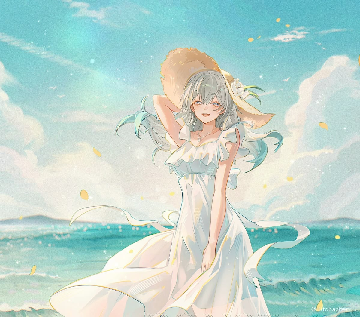 用户提供的浅海青与奶油白插画视觉参考